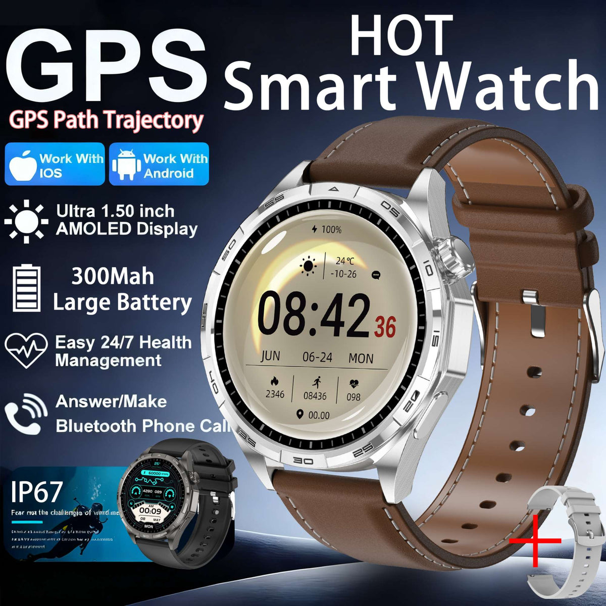 2026New Original fitness Watch G T6 Pro Smart Watch 1.50"HD AMOLED Screen GPS track Heart Rate Bluetooth Call Smartwatch for Men