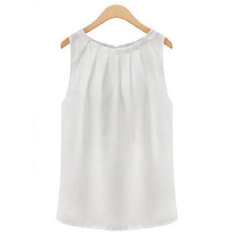 Travel Work Blouse Women New Summer Blouse Fashion Sleeveless Round Neck Chiffon Blouse Cloth Vestidos
