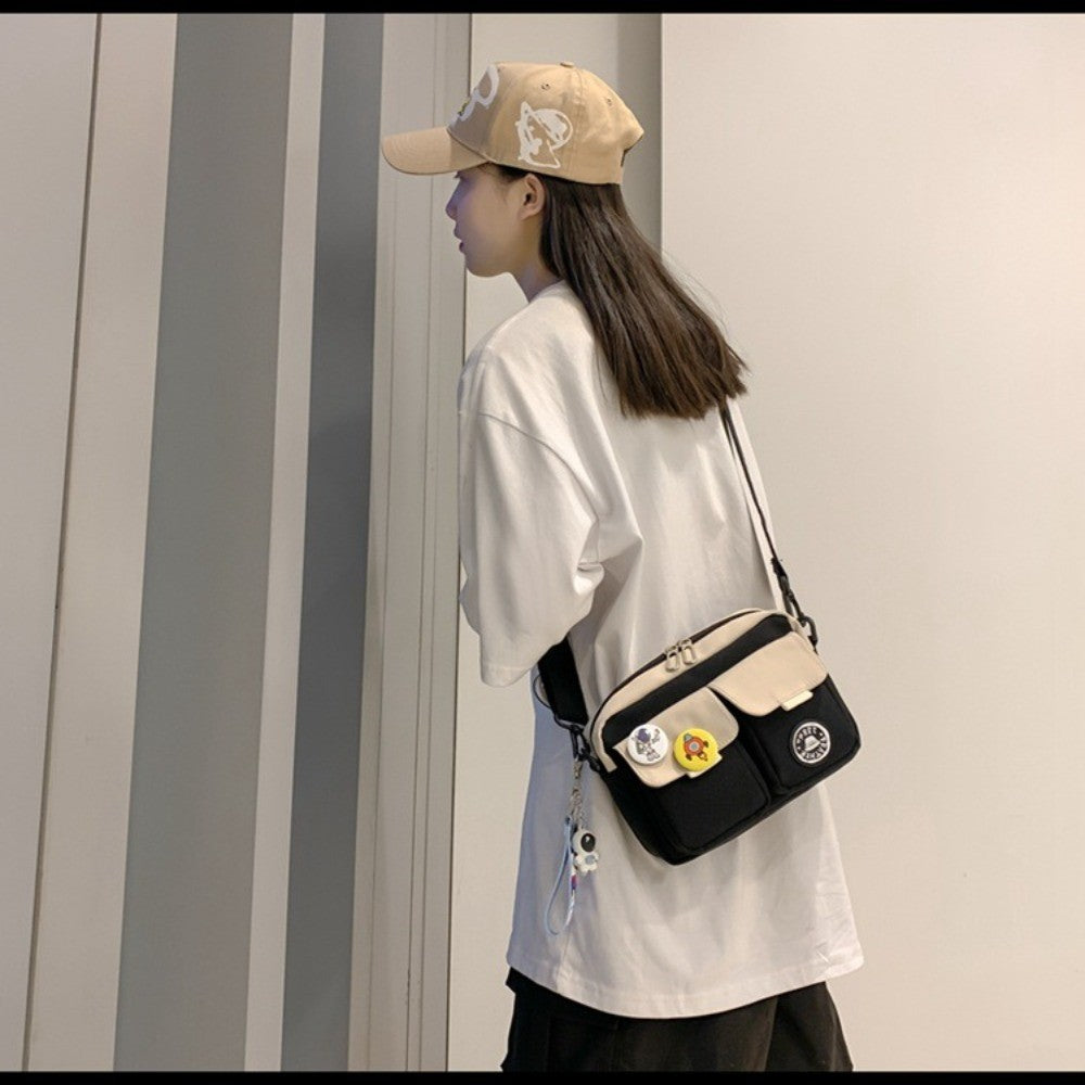 Fashion Versatile Men's Crossbody Bag Large Capacity Japanese Style Shoulder Bag Retro with Pendant Messenger Bag Unisex
