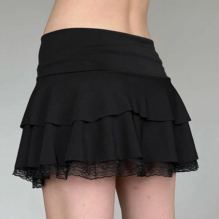 Dark pure desire spice girl style lace stitching bow skirt sexy low waist ballet A word cake mini skirt