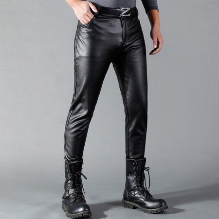 Men's Leather Pants Skinny Fit Elastic Fashion PU Leather Biker's Trousers Nightclub Party & Dance Pants Thin