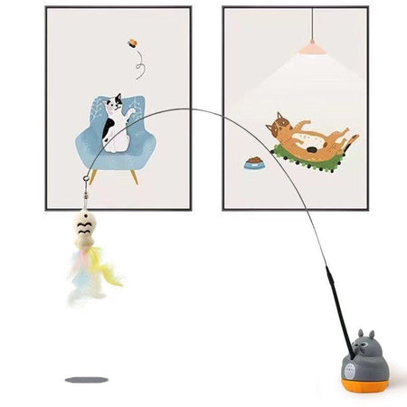 Chinchilla cat funny cat stick steel wire long pole feather cute cat toy kitten fishing rotating self-pleasure relief pet toy