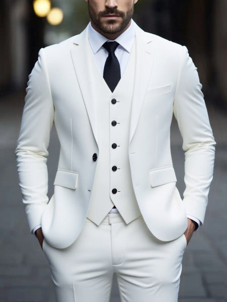 Men's Three-Piece White Suit, Anti-Wrinkle, No-Iron, Anti-Stick Fur Business Formal Suit, Four-Season Workplace Work Clothing Dr