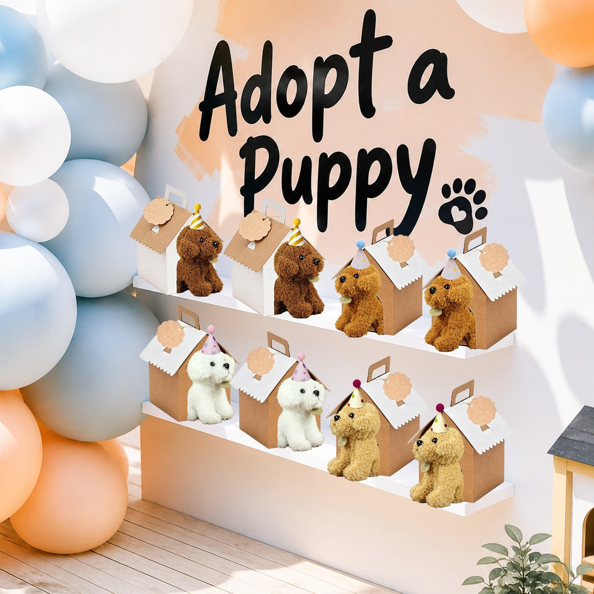 8-36Pcs Puppy Stuffed Animals Bulk Adopt A Puppy Party Favors with Card Hat Paper Boxes Birthday Stuffed Dogs Keychain for Kids