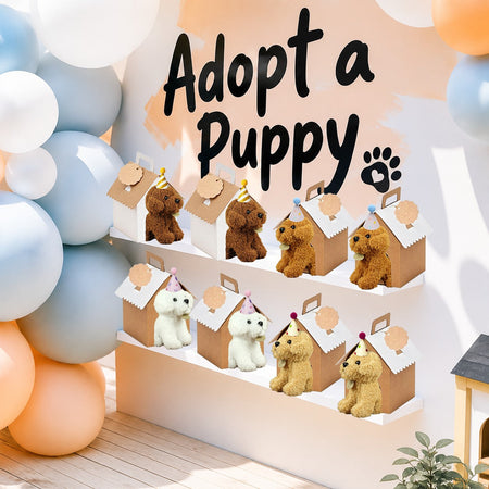 8-36Pcs Puppy Stuffed Animals Bulk Adopt A Puppy Party Favors with Card Hat Paper Boxes Birthday Stuffed Dogs Keychain for Kids