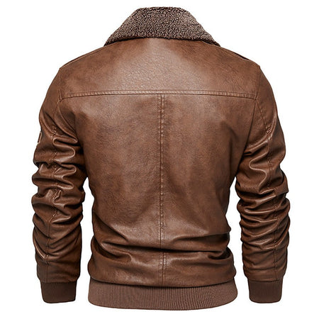 Fleece Fur Collar Windbreaker Coat Male Pu Jacket Men Thick Warm Cashmere Military Bomber Tactical Leather Jackets Mens Outwear