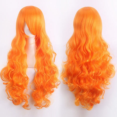 European and American style cos color anime wig, with foreign trade buckle net, universal, 80CM long, curly Synthetic fiber wig