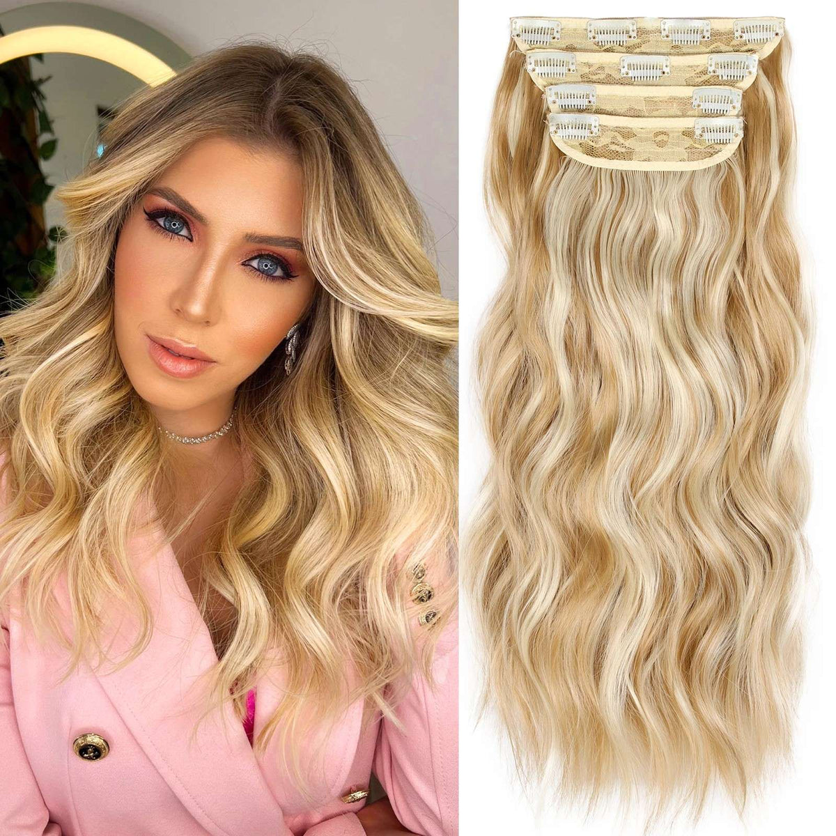 4Pcs/Set 20Inch Synthetic Hair Clip In Long Wavy Thick Hairpieces For Women Full Head Synthetic extenciones para el cabello