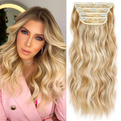 4Pcs/Set 20Inch Synthetic Hair Clip In Long Wavy Thick Hairpieces For Women Full Head Synthetic extenciones para el cabello