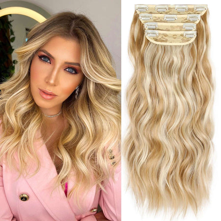 4Pcs/Set 20Inch Synthetic Hair Clip In Long Wavy Thick Hairpieces For Women Full Head Synthetic extenciones para el cabello