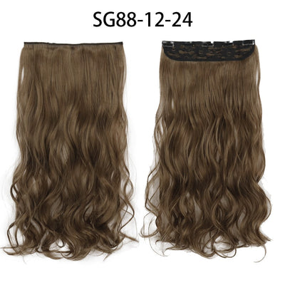 Synthetic Long Straight 5 Clip In Hair Extensions 22’‘ High Resistant Temperature Fiber Black Brown Blonde Hairpiece