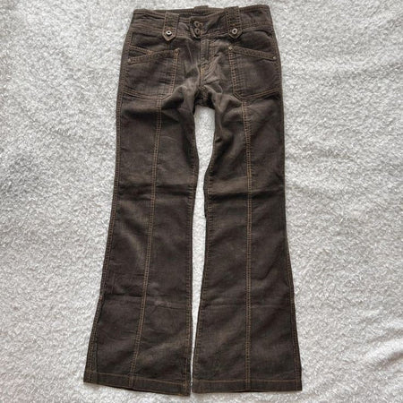 Y2K Brown Flared Jeans Womens Clothing Goth Retro Multi Pockets Low Rise Denim Trousers Harajuku Hot Girl Sexy Slim Jean Pants