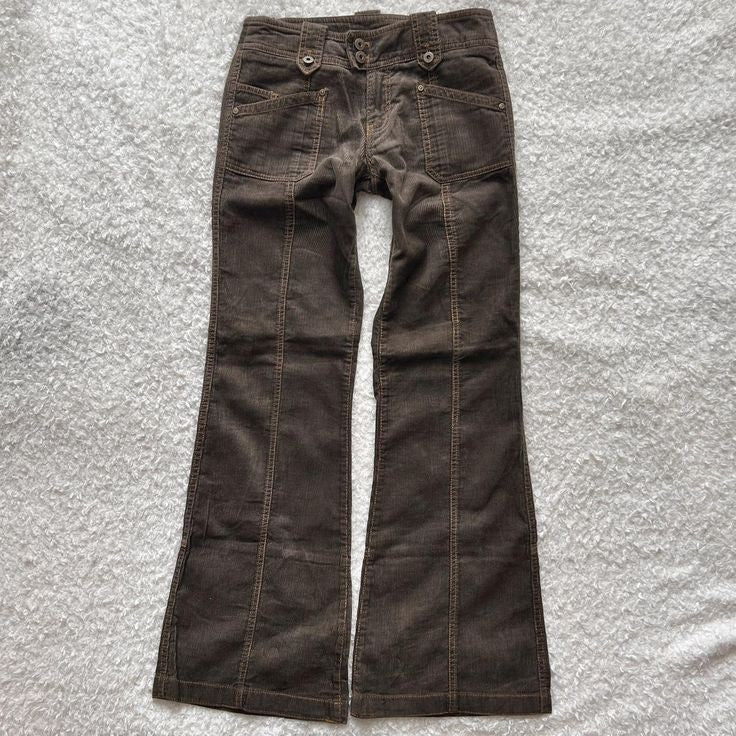 Y2K Brown Flared Jeans Womens Clothing Goth Retro Multi Pockets Low Rise Denim Trousers Harajuku Hot Girl Sexy Slim Jean Pants