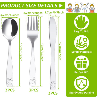 9/15Pcs Kids Silverware Set 410 Stainless Steel Kids Fork Spoon and Cutter Set Funny Dinosaur Flatware Set for Children Toddler