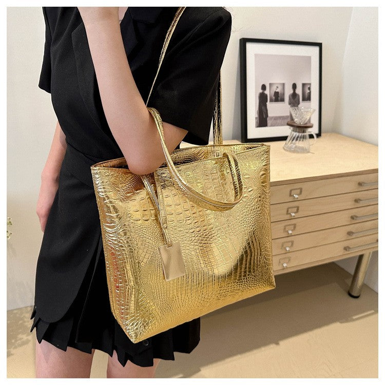 Fashion Casual Women Shoulder Bags Silver Gold Black Crocodile Handbag PU Leather Female Big Tote Bag Ladies Hand Bags Sac