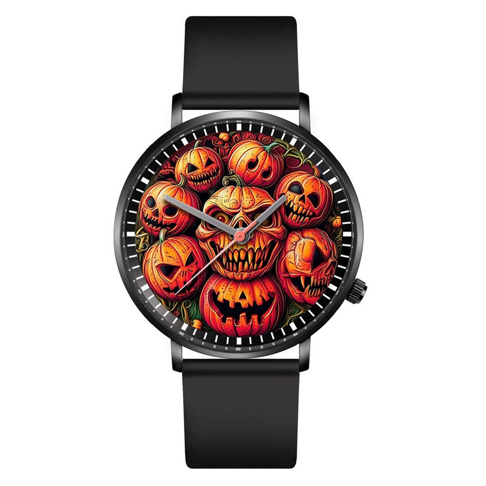 Fashion Pumpkin Design Men's and Women's Quartz Watch Casual Black Silicone Halloween Gift Fashion Women's Wristwatch