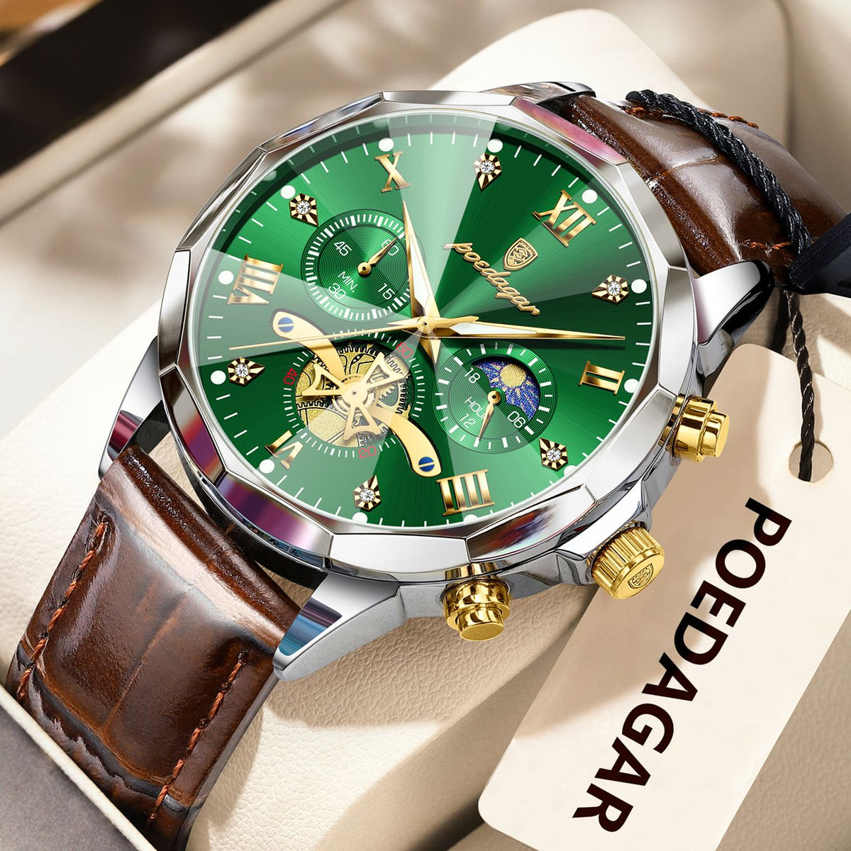 POEDAGAR Military Luxury Men Wristwatch Quartz Waterproof Luminous Chronograph Leather Man Watch Sports Men's Watches Male Reloj