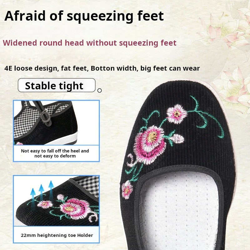 Women's Traditional Chinese Embroidered Cloth Shoes Vintage Handmade Floral Pattern Non-Slip Sole Comfortable Casual Flats Class