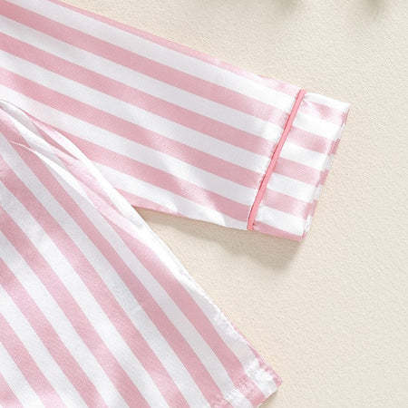 Kid Girls Boys Fall Pajamas Set Stripe Print Long Sleeve Shirts Tops Long Pants Satin 2 Pieces Lounge Suit Sleepwear
