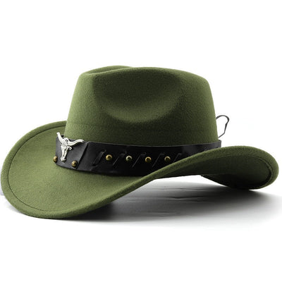 New Western Cowboy Hat Roll Brim Cowgirl Cap Cowboy Jazz Fedora Hats Felt Cap with Cow Band for Women Men