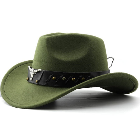 New Western Cowboy Hat Roll Brim Cowgirl Cap Cowboy Jazz Fedora Hats Felt Cap with Cow Band for Women Men
