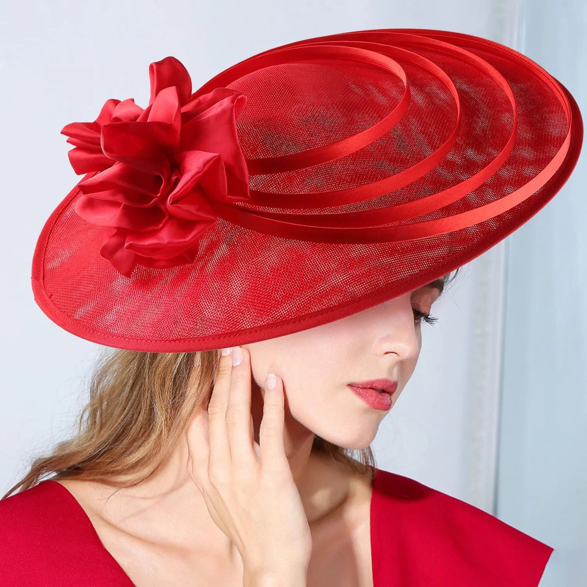 Black Large Flower Fascinator Sinamay Church Hat Kentucky Derby Hat Wedding Luxury Headband Hat Cocktail Tea Party for Women