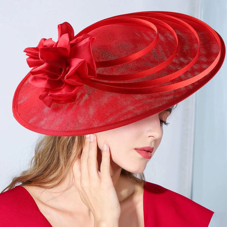 Black Large Flower Fascinator Sinamay Church Hat Kentucky Derby Hat Wedding Luxury Headband Hat Cocktail Tea Party for Women