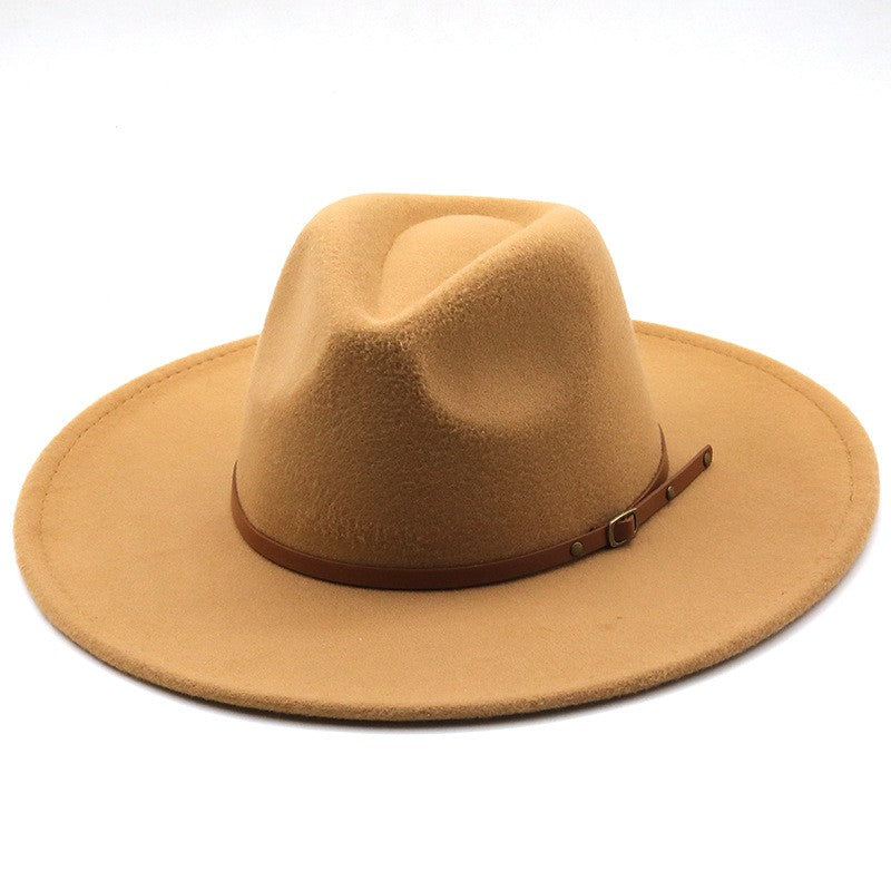 9.5cm Wide Brim Fedora Hats with Brown Belt Autumn Winter Women Party Top Hat Men Jazz Retro Cowboy Felt Cap Panama Sun Hat