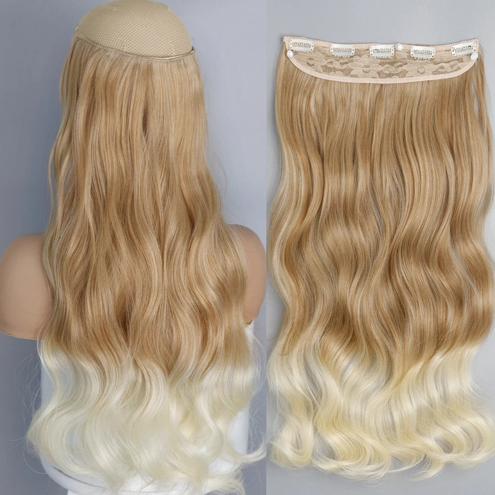Long Straight Hairstyle 5 Clip Natural Hair Extension Synthetic Fiber Heat-Resistant Hairpiece 22"32" Black Brown Blonde