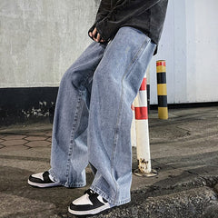2024 New Streetwear Loose Jeans Men Korean Style Fashion Loose Straight Wide Leg Pants Men's Brand Clothing Black Light Blue