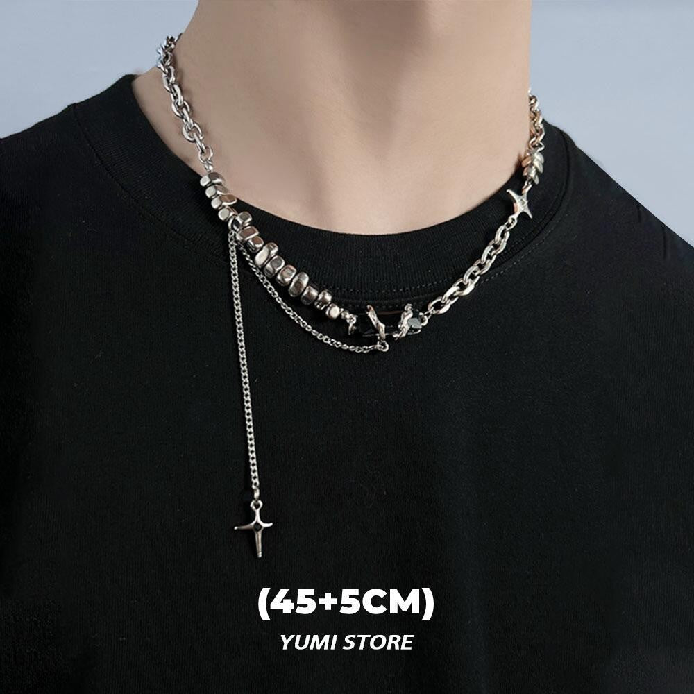 Titanium Steel Black Star Necklace For Men Women Trend Cross Pendant Collar Sweater Chain Hip Hop Kpop Jewelry Male Accessories