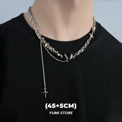 Titanium Steel Black Star Necklace For Men Women Trend Cross Pendant Collar Sweater Chain Hip Hop Kpop Jewelry Male Accessories