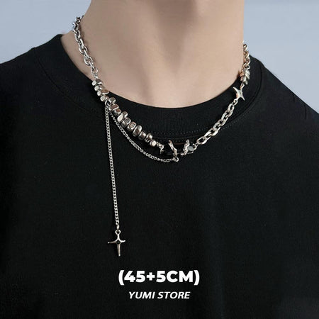 Titanium Steel Black Star Necklace For Men Women Trend Cross Pendant Collar Sweater Chain Hip Hop Kpop Jewelry Male Accessories