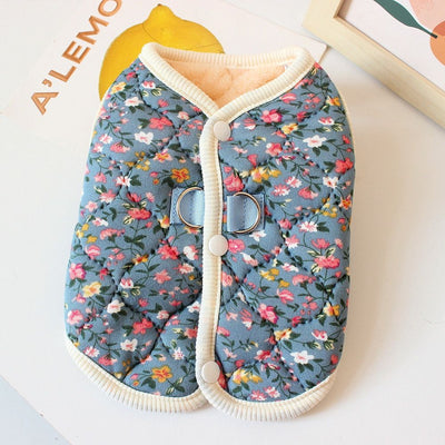S-2XL Autumn Winter Pet Dog Fleece Vest Pink/Blue Warm Floral Print Vest Cat Clothes For Small Medium Dogs Cats