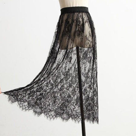 Transparent Sexy Lace Mesh Skirt Elastic High Waist Black White Tulle  Mini Skirts Womens Skirt  Korean Fashion