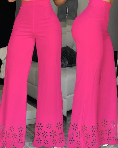 Elegant High Waist Wide Leg Bootcut Pants 2023 Summer European & American Fashion Simple Women's Flared Trousers