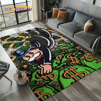 3D Rich Man Game Monopoly Dollar Cartoon Carpet Rug for Living Room Bedroom Home Sofa Decoration Kid Area Rug Non-slip Floor Mat