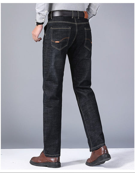 Men's Fashion Business Jeans 2025 Classic Style Casual Stretch Slim Fit Male Denim Trousers Black Blue Brand Jeans Pants