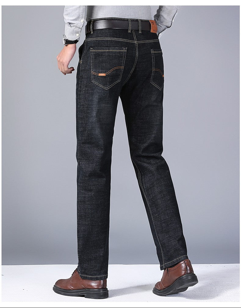 Men's Fashion Business Jeans 2025 Classic Style Casual Stretch Slim Fit Male Denim Trousers Black Blue Brand Jeans Pants