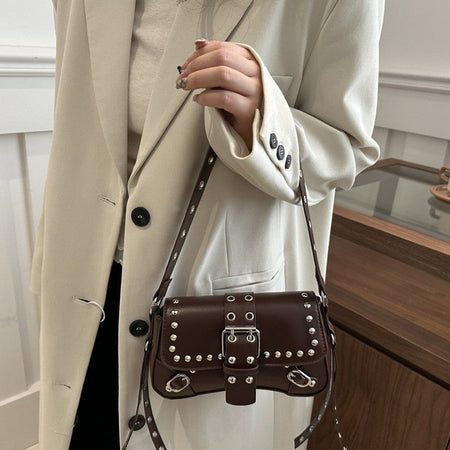 Shoulder Bag for Women Punk Style Purse PU Leather Rock Fashion Handbags with Rivet Small Trendy Armpit Purse
