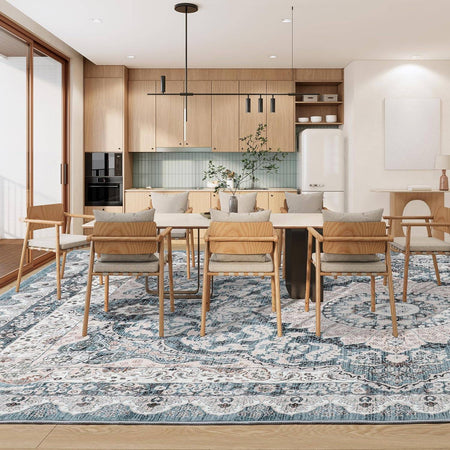 Area Rugs for Living Room, Machine Washable Vintage Rug, Non-Slip Low Pile Throw Rugs with Rubber Backing Washable Carpet