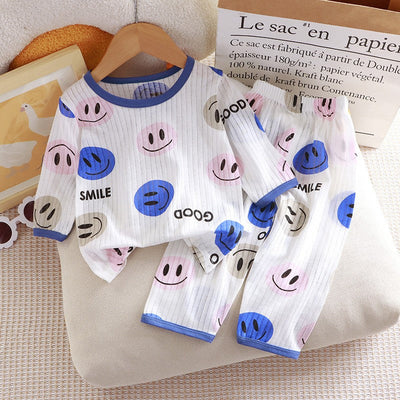 Children's Pure Cotton Home Clothes Set Boys Girls Seven-quarter Sleeve Pajamas Thin Breathable Air-conditioned Clothes
