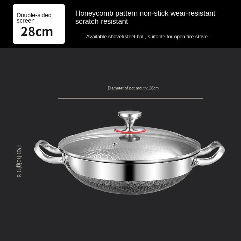 32cm 304 Stainless Steel Frying Pan Food Grade Non Stick Pan Honeycomb Pot Bottom Induction Cooker Gas Stove General Wok