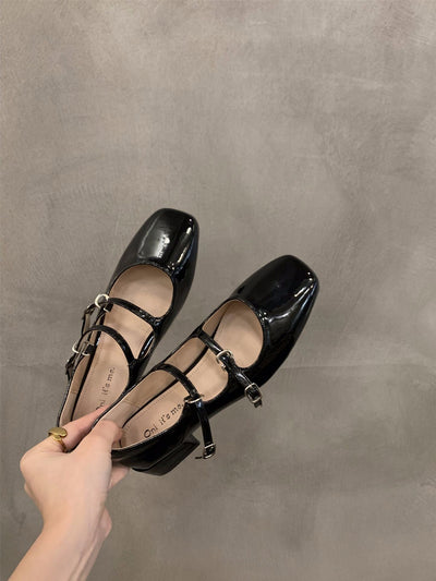 Mary Jane Shoes for Women  Retro Medium Heel Women's Single Shoes Fashion Gloss Soft Comfort Ballet Shoes Zapatos De Mujer
