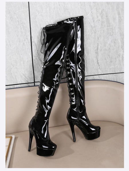 New Black Pole Dancing Long Shoes Night Club Party Queen Boots Over the Knee Boots High Heels Women Boots Sexy Thin Heels Shoes