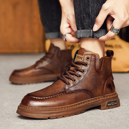 Hot Sale Brown Men's Boots Comfort Outdoor Men Motorcycle Boots Casual Lace-Up Ankle Boots Man Platform Boots botas para hombre