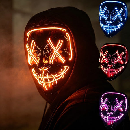 Wireless LED Purge Mask Neon Glow In Dark Scary Grimace Full Face Mask Cosplay Rave Bar Club Masquerade Carnival Party Decor