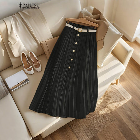Autumn Skirts Plus Size 2025 ZANZEA Elegant Women High Waist Party Pleated Skirt Jupes Stylish Solid A-line OL Work Faldas Saia