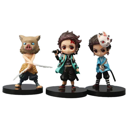 6pcs Anime Demon Slayer Figure Nezuko Tanjirou Zenitsu Inosuke Kyoujurou Giyuu Kawaii Qposket Figural PVC Model Toy Collect Gift