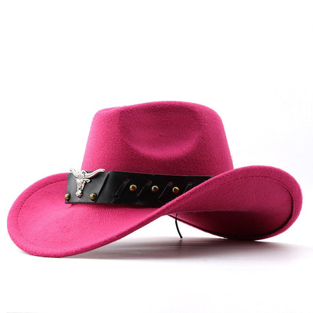 New Western Cowboy Hat Roll Brim Cowgirl Cap Cowboy Jazz Fedora Hats Felt Cap with Cow Band for Women Men